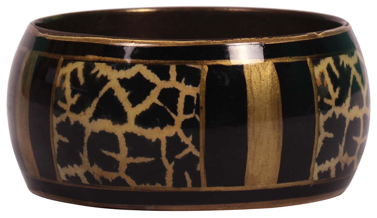 Round Broad Bangle - Black & Golden Abstract Patterning Exteriors - Dull Golden Finish Interiors - Handmade in Brass & Iron - Fashion Accessories - Unique Metal Jewelry - Buy in Bulk Wholesale